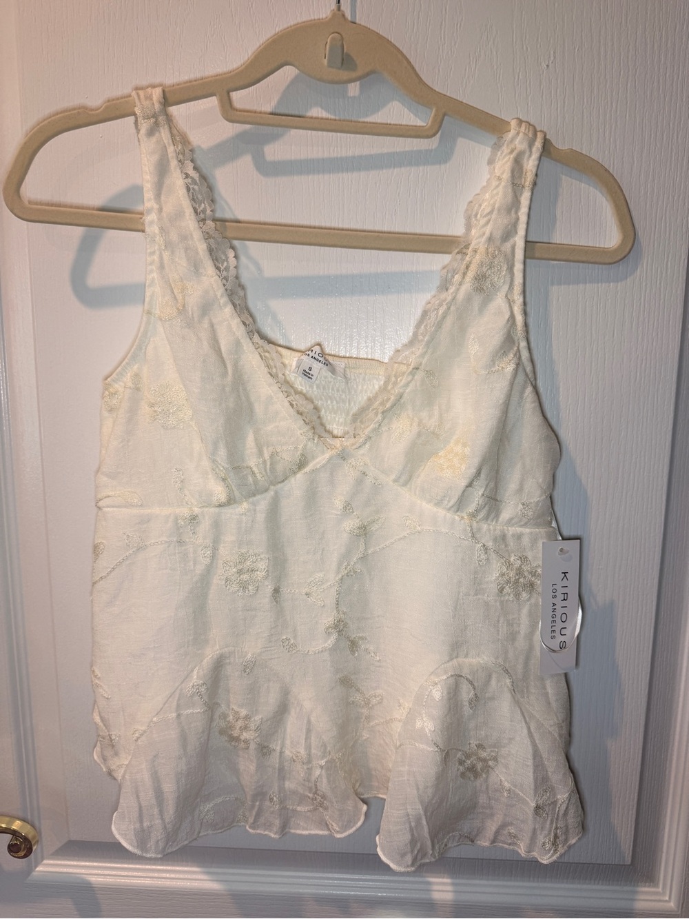 Cream Lace Trim V-Neck Sleep Tank